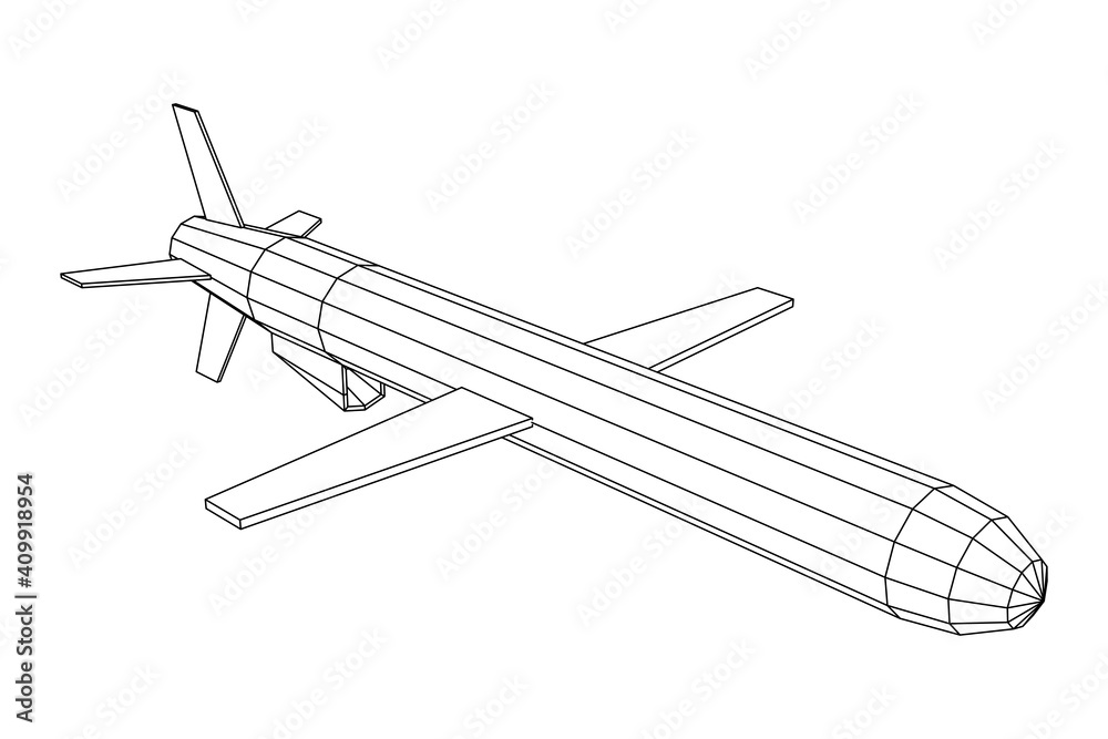 Flying supersonic cruise missile. Wireframe low poly mesh vector illustration Flying supersonic cruise missile. Wireframe low poly mesh vector illustration