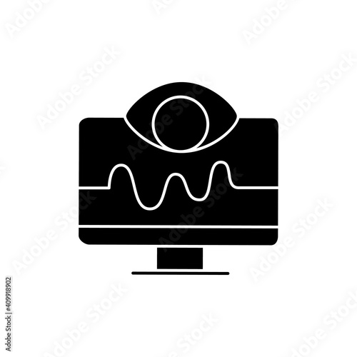 Remote health monitoring glyph icon. Telehealth medical care. Virtual medical consultation. Telemedicine, health care concept. Online medical examinations. Isolated silhouette vector illustration