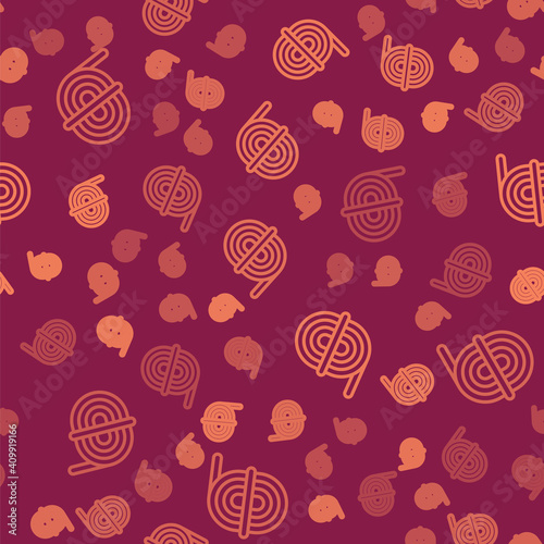 Brown line Climber rope icon isolated seamless pattern on red background. Extreme sport. Sport equipment. Vector.