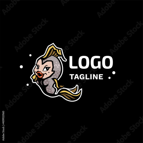 Logo female fish, sport, mermaid mascot stickers, t-shirt design