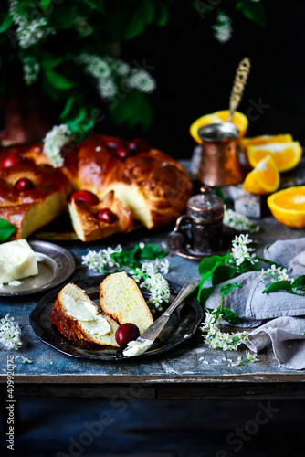 Greek Easter bread Tsoureki.traditional easter pastries.