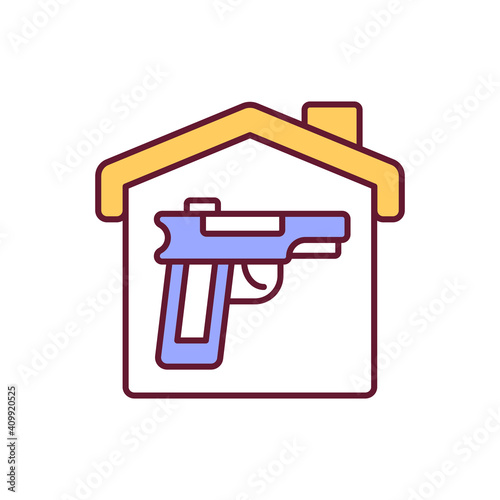 Gun for home security RGB color icon. Handgun for personal safety, firearms self defense. Weapon for protection of private property. Civilian ownership of guns. Isolated vector illustration