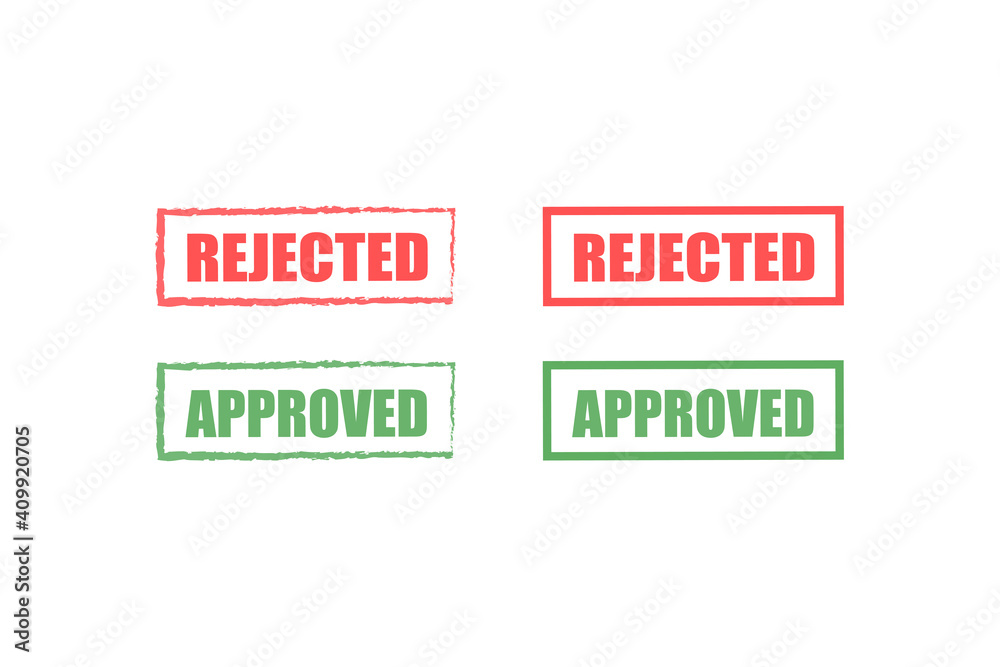 Rejected and approved rubber stamp. Vector flat illustration.