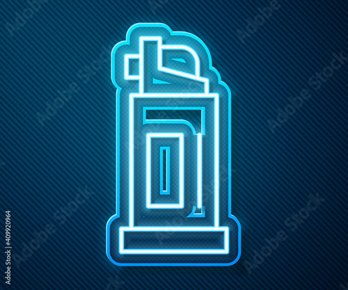 Glowing neon line Pepper spray icon isolated on blue background. OC gas. Capsicum self defense aerosol. Vector.