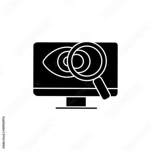 Ophthalmology glyph icon. Telehealth medical care. Virtual ophthalmologist consultation.Telemedicine, health care concept. Online medicine, eye examination. Isolated silhouette vector illustration