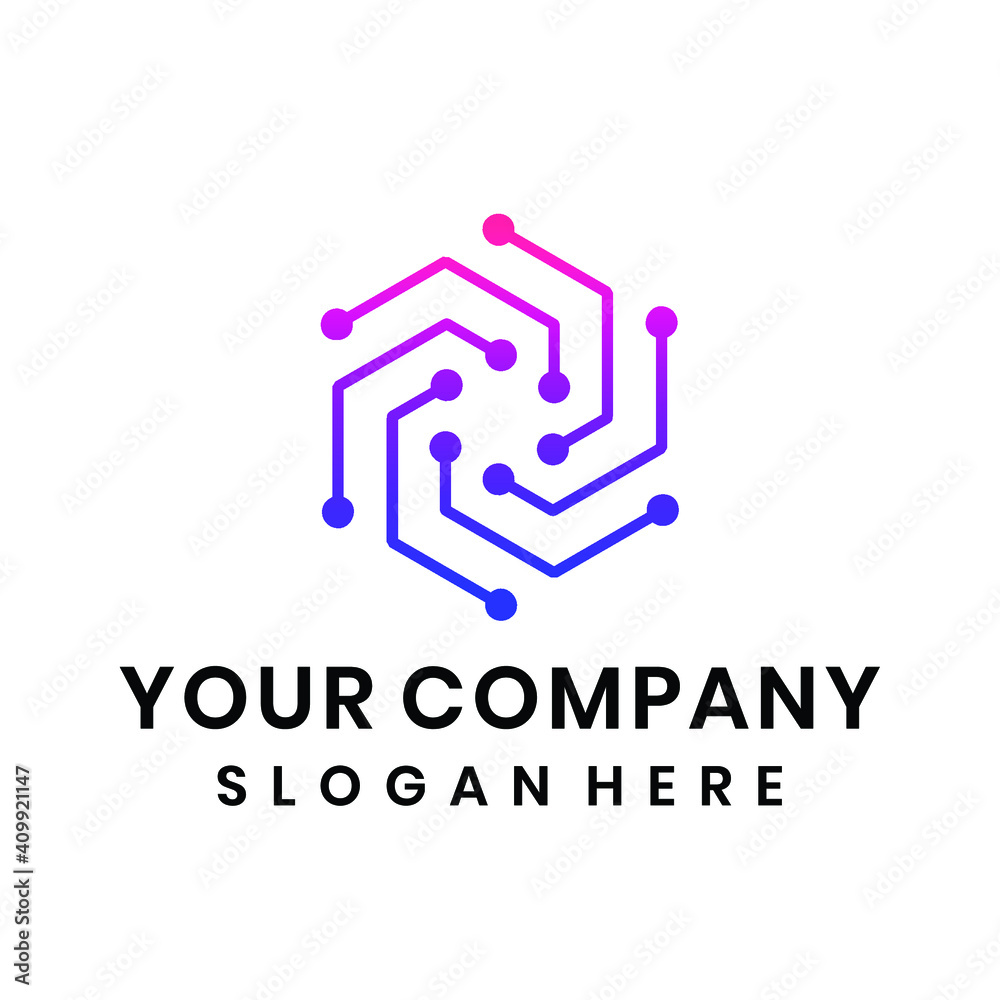 Hexagon connected dots technology logo Hexagon connected dots technology logo