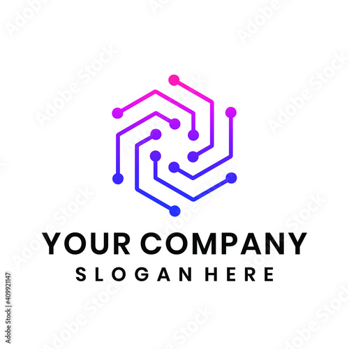 Hexagon connected dots technology logo
