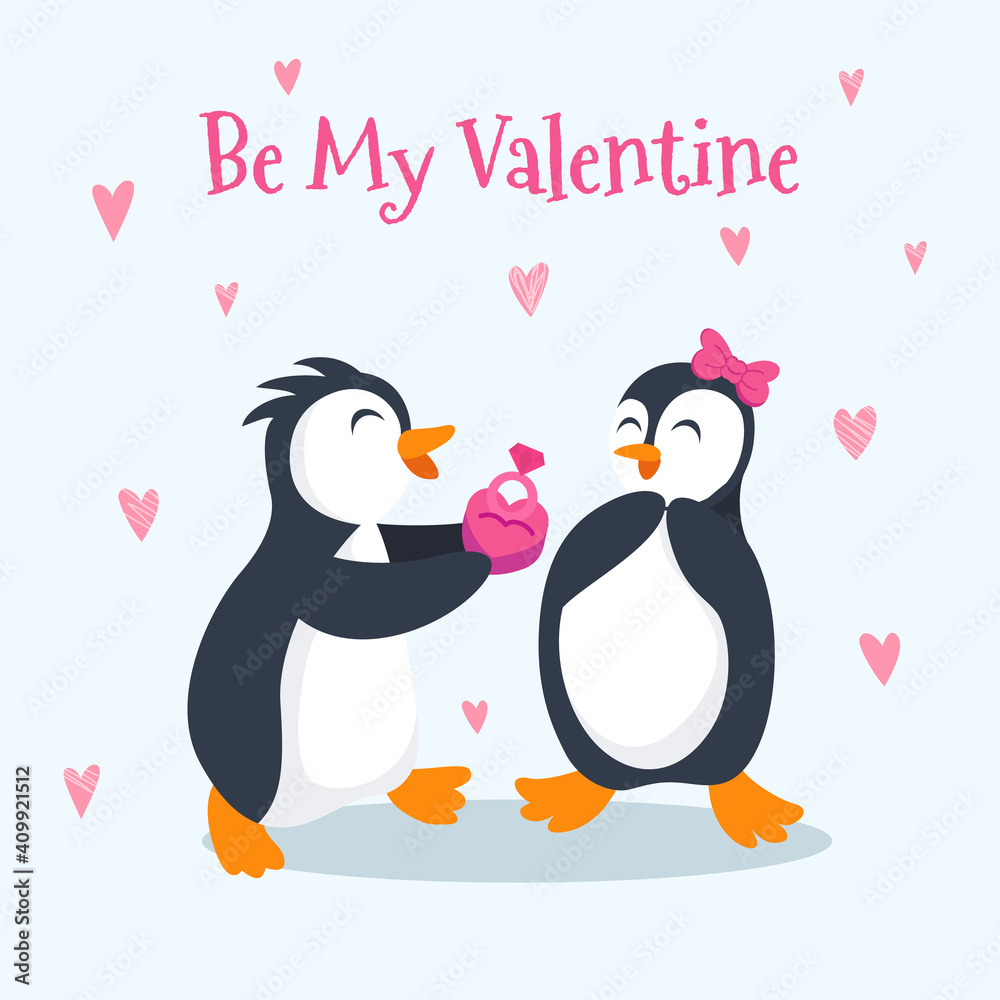 Obraz premium Valentine's day card vector illustration with Cute penguin couple