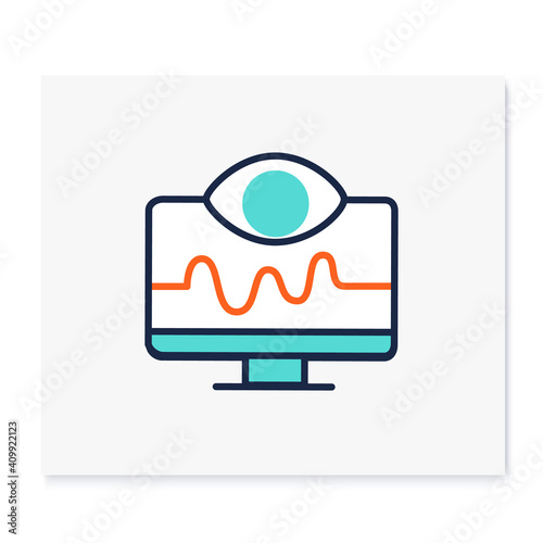 Remote health monitoring color icon. Telehealth medical care. Virtual medical consultation. Telemedicine, health care concept. Online medical examinations. Isolated vector illustration
