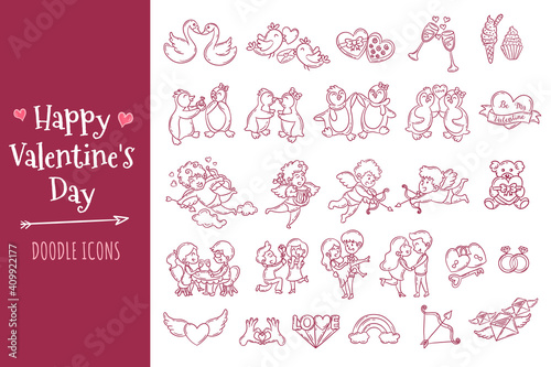 Valentine's Day doodle icons set. Collection of Valentine's Day elements