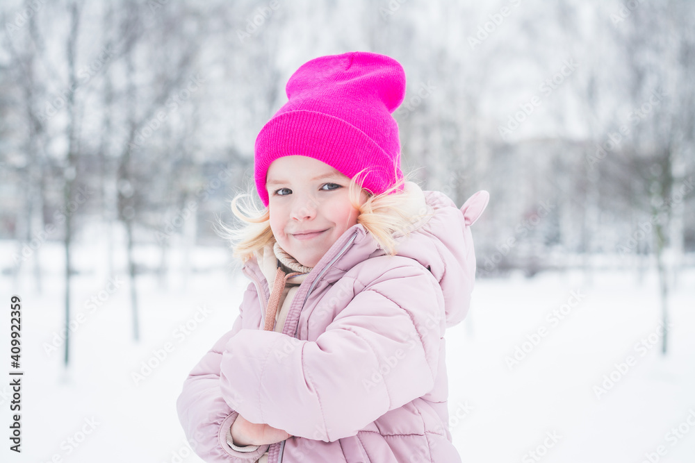 Beautiful little girl portrait in winter