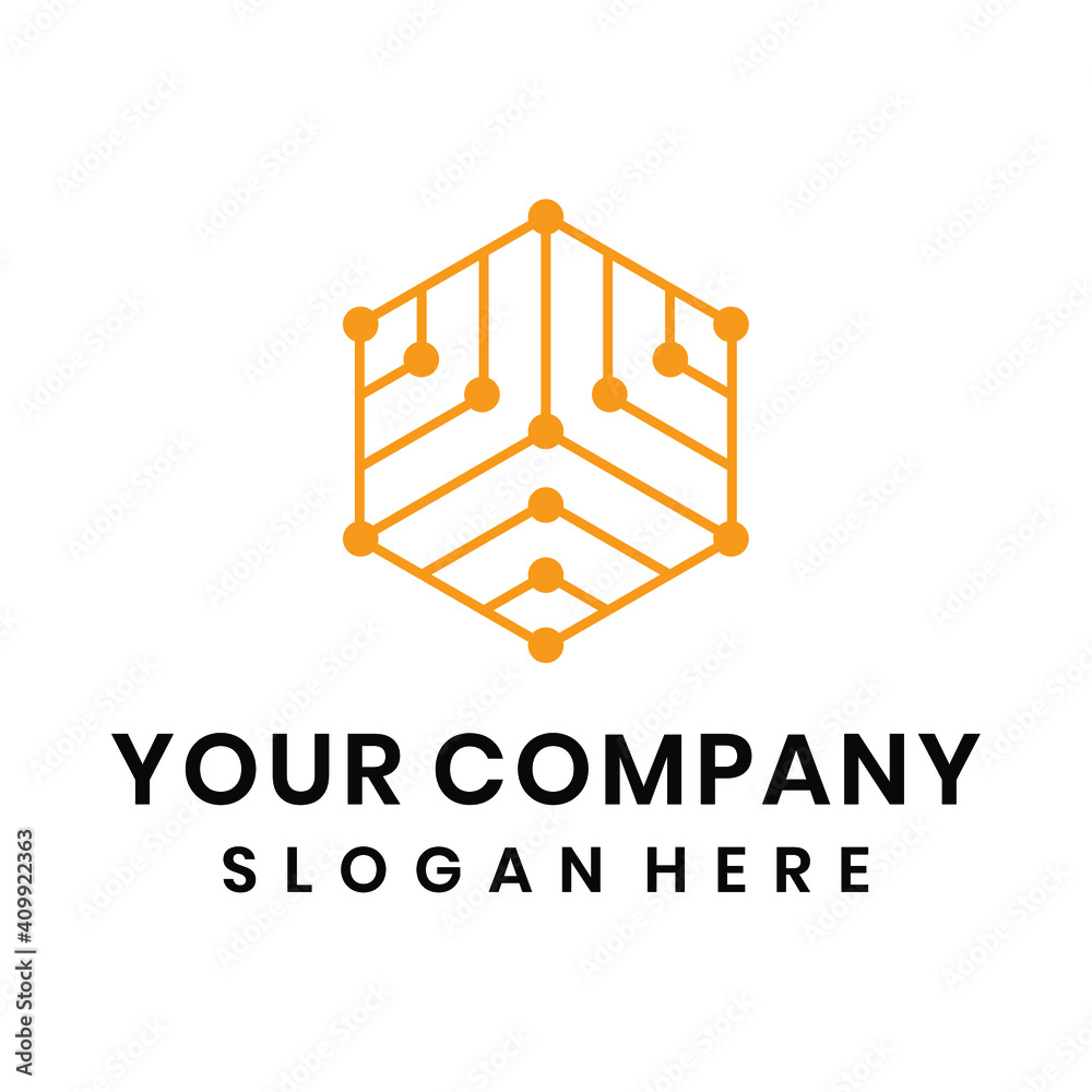 Hexagon connected dots technology logo Hexagon connected dots technology logo