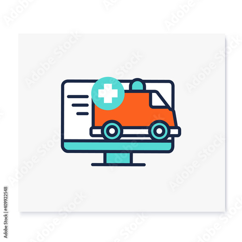 Online emergency color icon. Telehealth medical care. Virtual ambulance call service. Telemedicine, health care concept. Online first aid consultation. Isolated vector illustration 