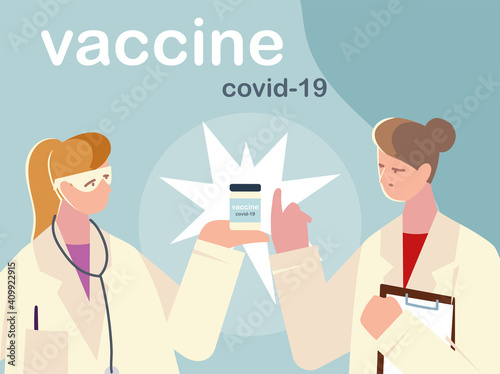 female physicians characters with vaccine covid 19