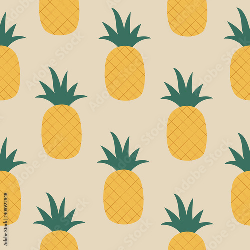 Seamless pineapple vector pattern. Modern colorful tropical pineapple summer pattern for textile, print, fabric, wrapping, wallpaper, package. Exotic flat fruit illustration.