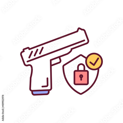 Secure gun storing RGB color icon. Firearms control and regulation to ensure safety. Weapon for private use. Personal protection. Legal pistol ownership. Isolated vector illustration