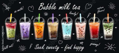 Bubble milk tea Special Promotions design, Boba milk tea, Pearl milk tea. Design template. illustration with slogan