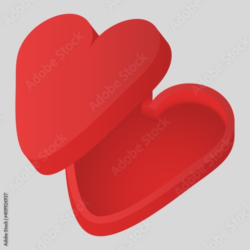 Top view open red heart shaped gift box isolated on white background.