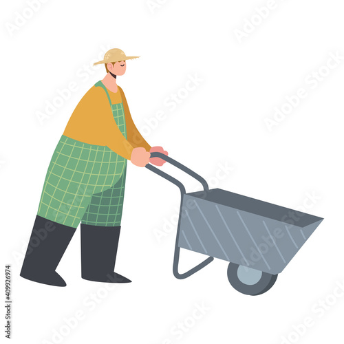 farm and agriculture farmer cartoon with wheelbarrow