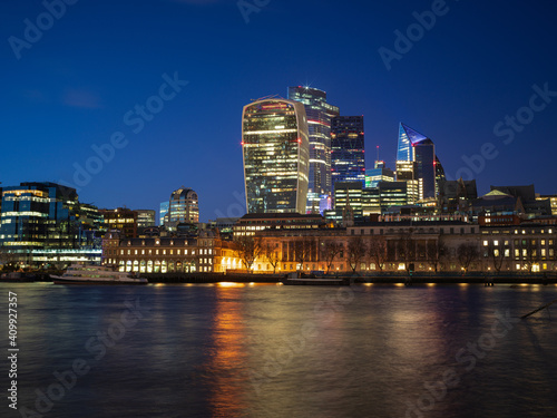 River Thames  and City of London skyline at night London  UK