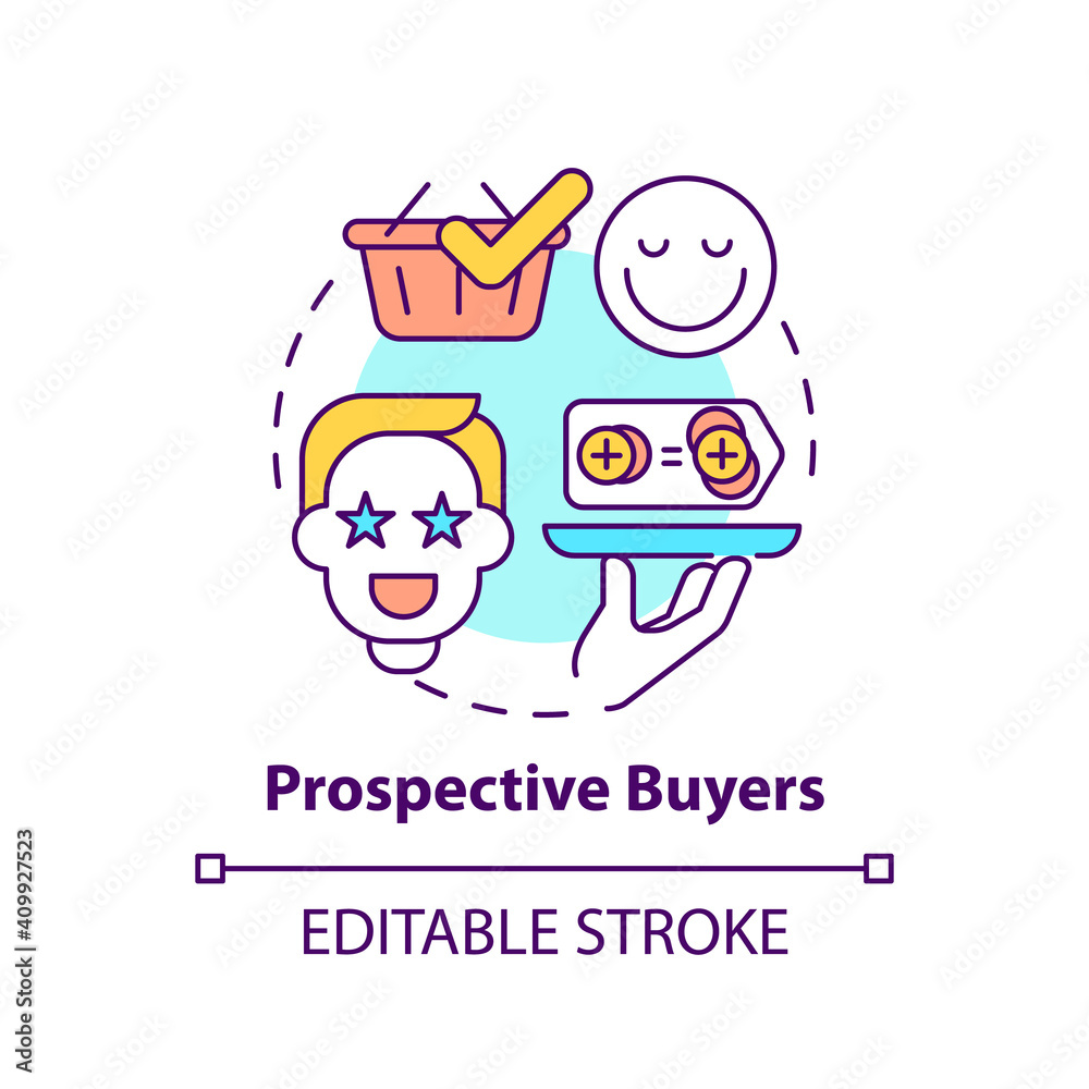 Prospective buyers concept icon. Co-creation participant idea thin line illustration. Potential client. Buying services from business. Vector isolated outline RGB color drawing. Editable stroke