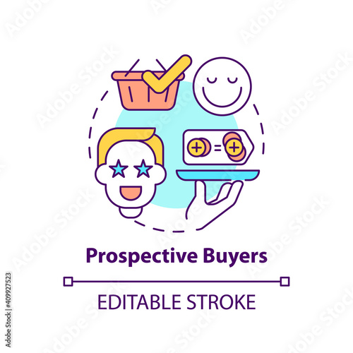 Prospective buyers concept icon. Co-creation participant idea thin line illustration. Potential client. Buying services from business. Vector isolated outline RGB color drawing. Editable stroke