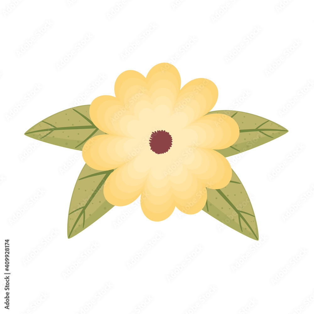 yellow flower and leafs color decoration vector illustration design