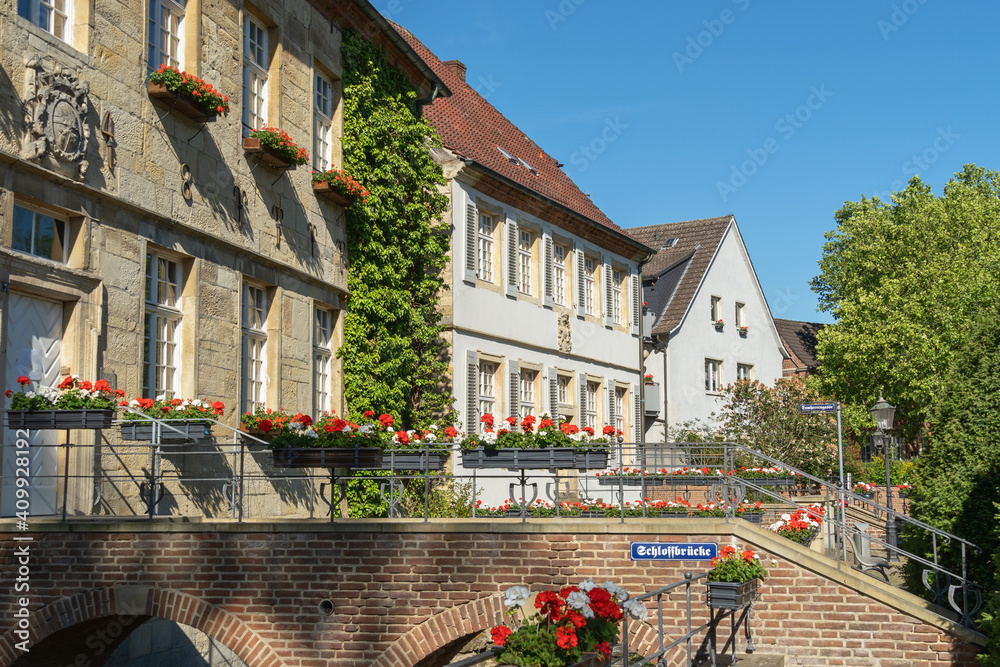 Bürgerhäuser am Stiftsplatz in Nottuln, Nordrhein-Westfalen, Münsterland