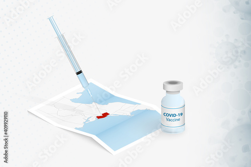New Jersey Vaccination, Injection with COVID-19 vaccine in Map of New Jersey.