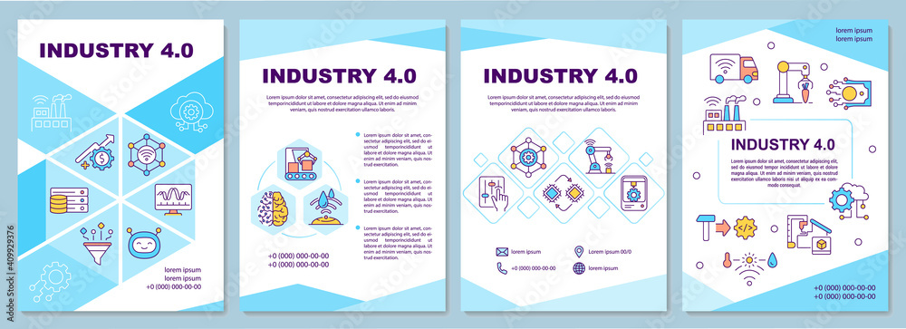 Industry 4.0 brochure template. Increasing production profit. Flyer, booklet, leaflet print, cover design with linear icons. Vector layouts for magazines, annual reports, advertising posters