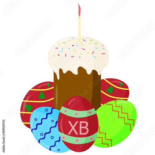 Easter cake and eggs, vector, isolated colorful illustration Easter symbol