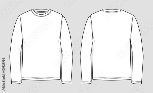 T-shirt round neck. Long sleeve. Technical sketch of clothes. Fashion vector illustration