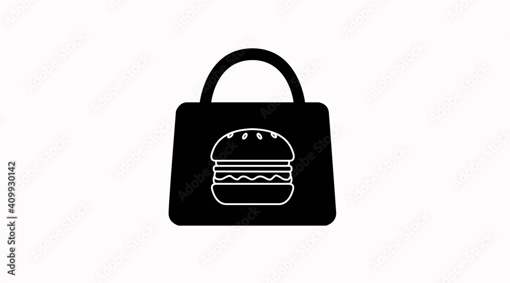 Vector Isolated Black and White Burger Take Away Bag Icon or Sign Vector Isolated Black and White Burger Take Away Bag Icon or Sign