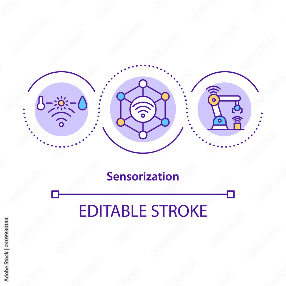 Sensorization of industry 4.0 concept icon. Freeing a person from control idea thin line illustration. Auto-triggers and auto-configurations. Vector isolated outline RGB color drawing. Editable stroke
