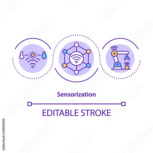 Sensorization of industry 4.0 concept icon. Freeing a person from control idea thin line illustration. Auto-triggers and auto-configurations. Vector isolated outline RGB color drawing. Editable stroke