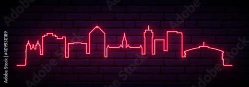 Red neon skyline of Wichita. Bright Wichita City long banner. Vector illustration.