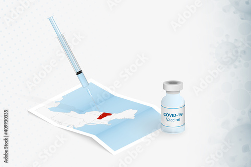 Vermont Vaccination, Injection with COVID-19 vaccine in Map of Vermont.