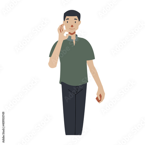 flat vector illustration, smiley man raise hand and show OK signal