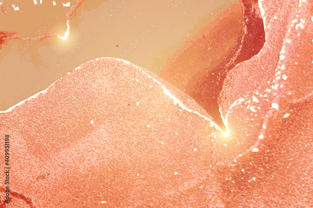 Peach pink and gold pattern with texture of marble and sparkles. Abstract vector background in alcohol ink technique. Modern paint with glitter. Template for banner, poster design. Fluid art painting Peach pink and gold pattern with texture of marble and sparkles. Abstract vector background in alcohol ink technique. Modern paint with glitter. Template for banner, poster design. Fluid art painting