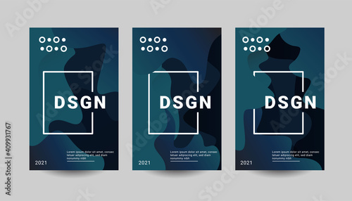 Posters set with gradient shapes composition