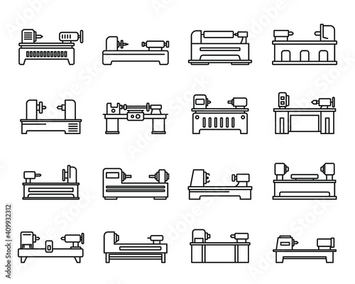 Lathe drilling icons set. Outline set of lathe drilling vector icons for web design isolated on white background