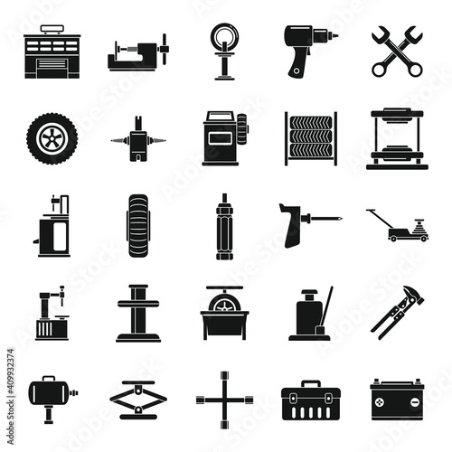 Car tire fitting icons set. Simple set of car tire fitting vector icons for web design on white background