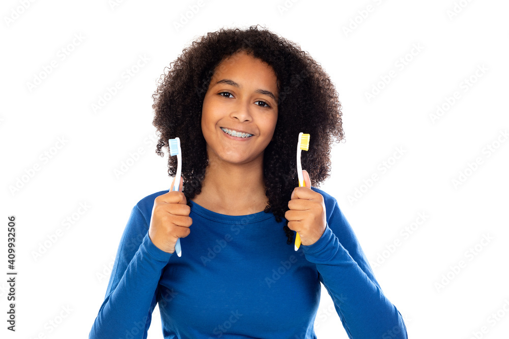 Teenager girl with afro hair wearing blue sweater Teenager girl with afro hair wearing blue sweater