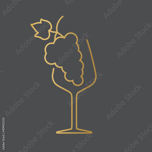 golden glass and wine grapes icon- vector illustration