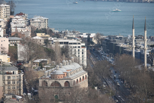 Aerial View of Tophane, Istanbul City in Snowy day photo