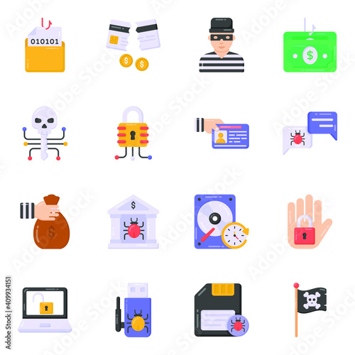 
Pack of Malware and Hacking Flat Icons 
