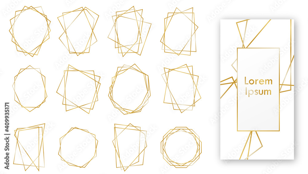 Fototapeta Golden geometric frames. Geometrical polyhedron. Set of Luxury Frames. Vector Border