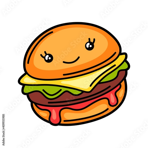 Kawaii illustration of burger.
