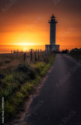 Sunset at a lighthouse in Asturias