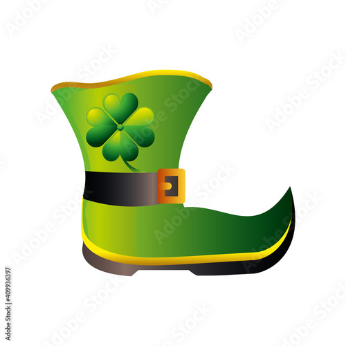 happy st patricks day leprechaun boot with clover icon detailed style